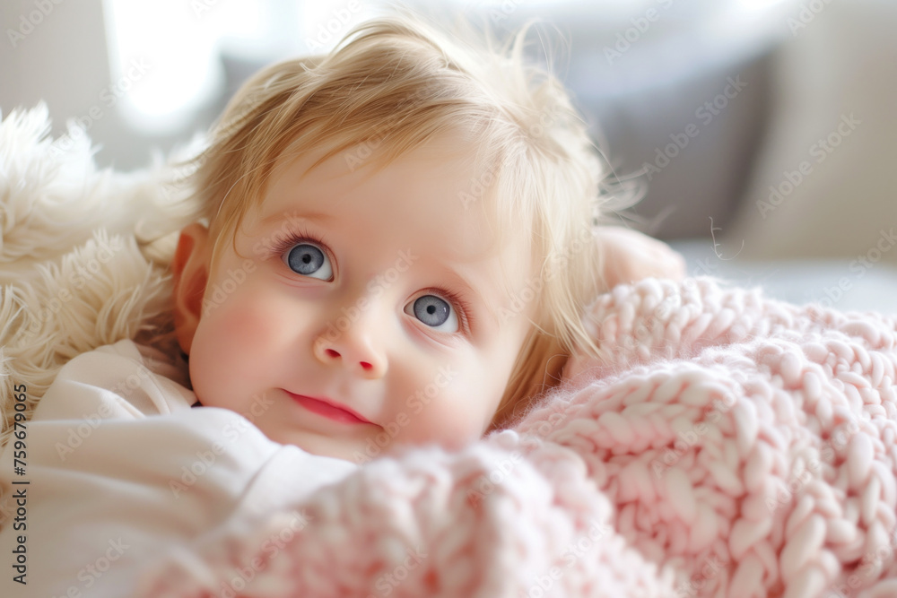 Child's innocent gaze in soft light Child's innocent gaze in soft light