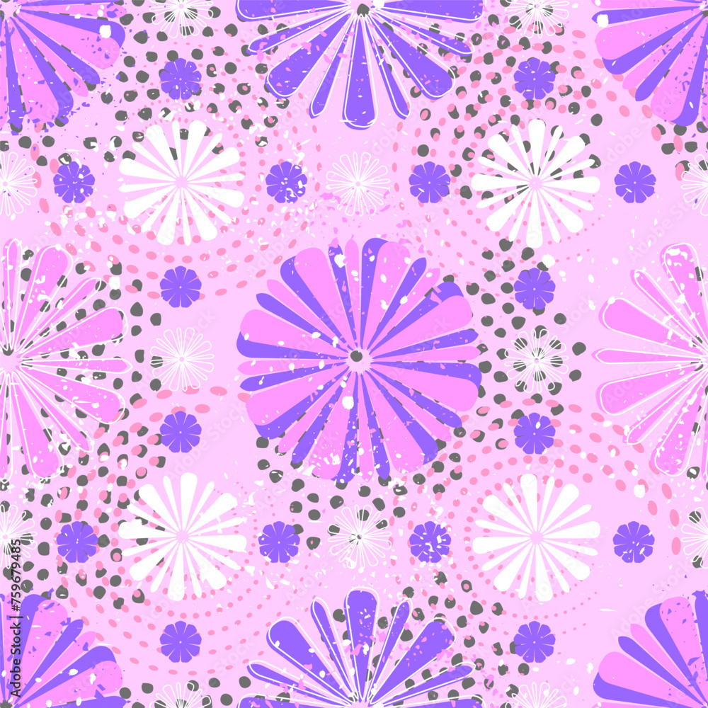 grunge pattern for a girl with bright flowers, scuffs and circles on a pink background grunge pattern for a girl with bright flowers, scuffs and circles on a pink background