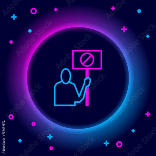 Glowing neon line Nature saving protest icon isolated on black background. Earth planet protection, environmental issues demonstration. Colorful outline concept. Vector