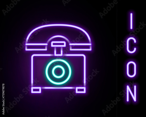 Glowing neon line Telephone icon isolated on black background. Landline phone. Colorful outline concept. Vector