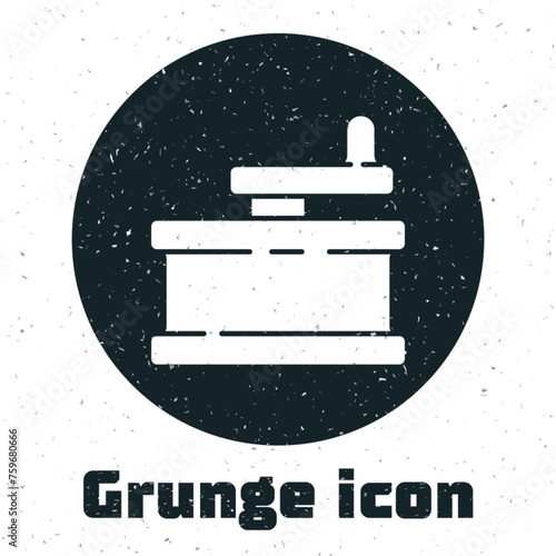 Grunge Manual grinder icon isolated on white background. Monochrome vintage drawing. Vector Illustration