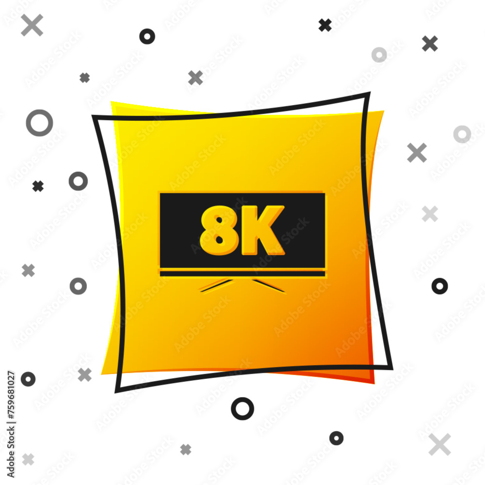 Fototapeta premium Black Screen tv with 8k Ultra HD video technology icon isolated on white background. Yellow square button. Vector