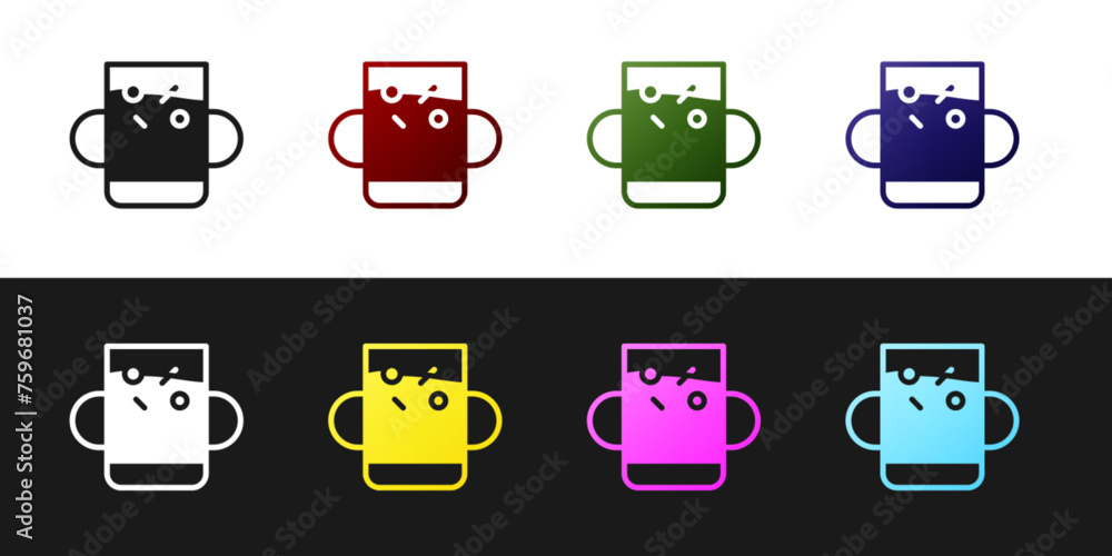 Set Cup of tea and leaf icon isolated on black and white background. Vector
