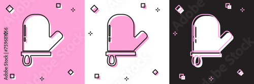 Set Oven glove icon isolated on pink and white, black background. Kitchen potholder sign. Cooking glove. Vector