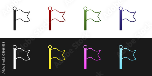 Set Flag icon isolated on black and white background. Victory, winning and conquer adversity concept. Vector