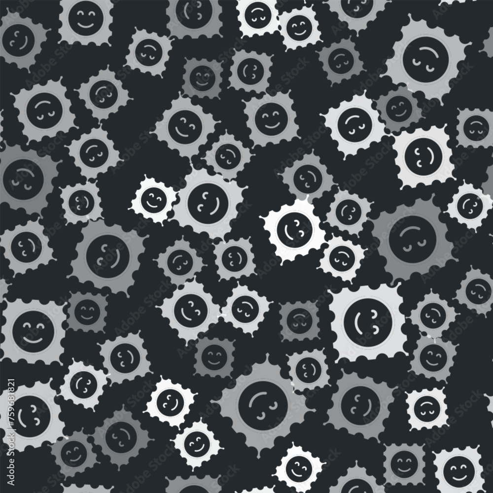 Grey LSD acid mark icon isolated seamless pattern on black background. Acid narcotic. Postmark. Postage stamp. Health danger. Vector Grey LSD acid mark icon isolated seamless pattern on black background. Acid narcotic. Postmark. Postage stamp. Health danger. Vector