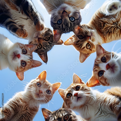 Group of Cats Looking Down on the Camera Generative AI
