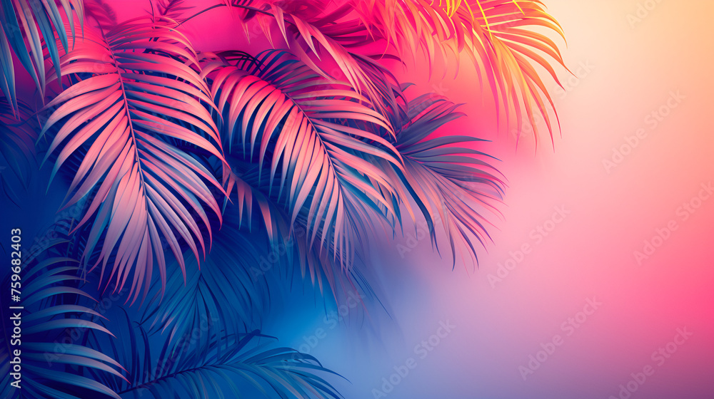 Tropical palm leaves in light gradient pastel colors.. generative ai 