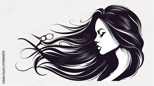illustration of girl model hairstyle or haircut   woman long  medium or short hair. logo style  background  poster or banner for hair salons