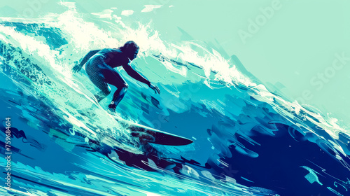 Dynamic surfer riding ocean wave illustration