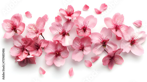 Elegant cherry blossom petals isolated on a white background for design layouts. Perfect for spring-themed designs or Japanese cultural references.