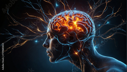 Veranschaulichung der neuronalen Prozesse im menschlichen Gehirn beim Denken