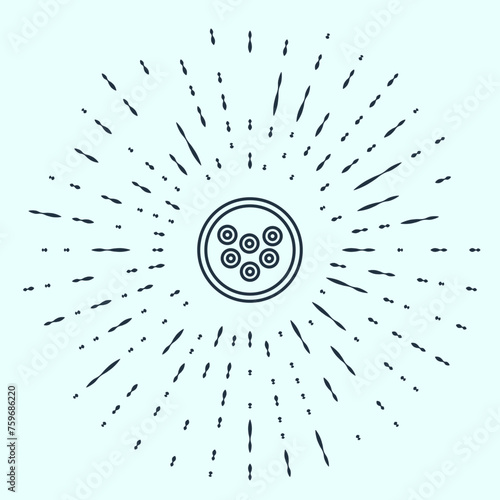 Black line Caviar on a plate icon isolated on grey background. Abstract circle random dots. Vector.