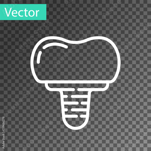 White line Dental implant icon isolated on transparent background. Vector