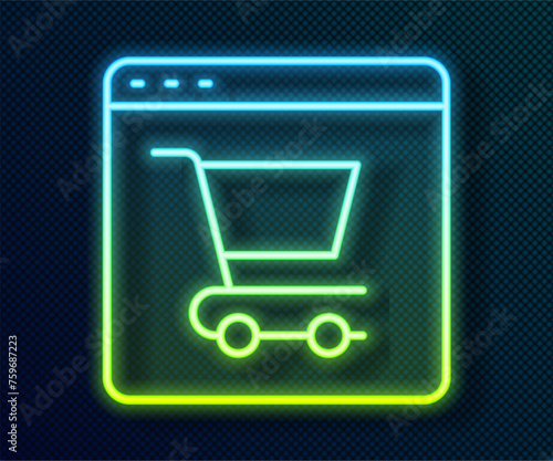 Glowing neon line Online shopping on screen icon isolated on black background. Concept e-commerce, e-business, online business marketing. Vector