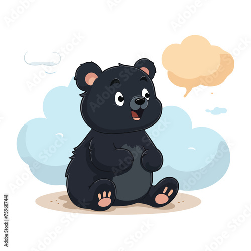 Cute cartoon black bear with speech bubble