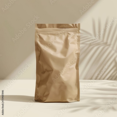 Eco-Friendly Beige Compostable Pouch on Soft Beige Background