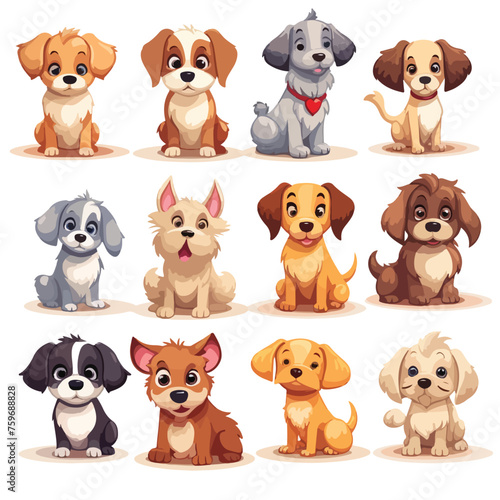 Cute cartoon dog breeds. Vector illustration 