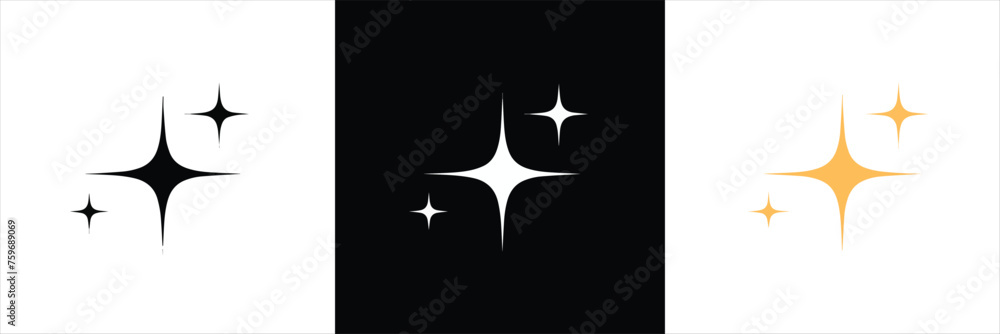 Sparkles icon set in flat style. stars, bursts, twinkling stars simple black style symbol sign for apps and website. Twinkling icon symbol. vector illustration. - obrazy, fototapety, plakaty 