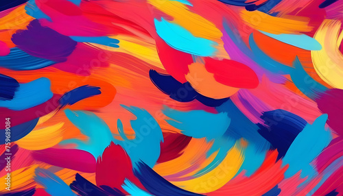 A colorful abstract painting with brush strokes and texture