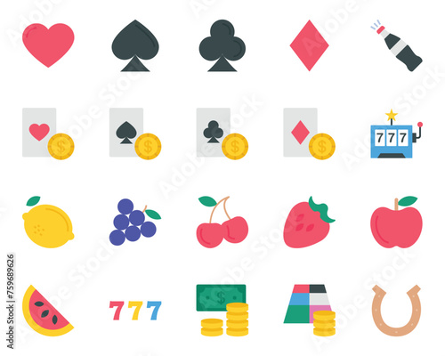 Flat color icons set for Gambling casino. photo