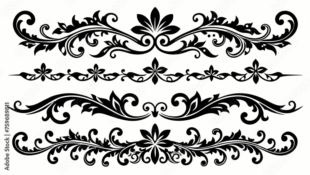 black ornamental borders collection silhouette art - obrazy, fototapety, plakaty 