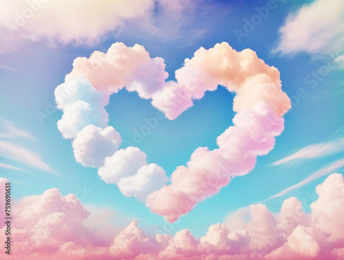 Clouds in the sky in the shape of white and pink hearts, love concept Valentine's day heart, sky, blue, nature, clouds, love, background, shape, love, outdoor, weather, day, romantic.