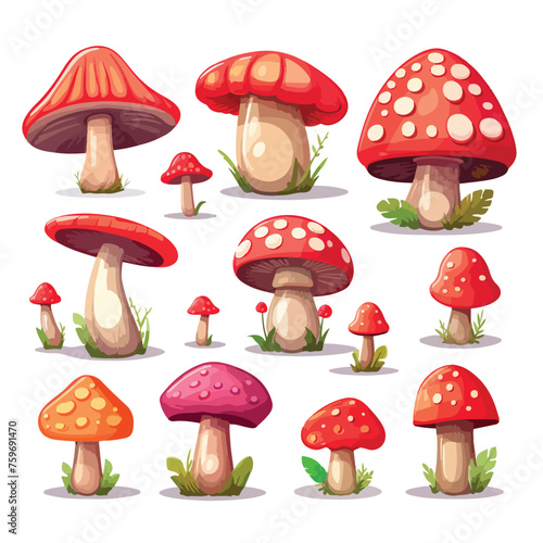 Cute cartoon mushrooms. Vector clip art illustration