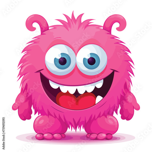Cute cartoon pink monster. Vector clip art illustration