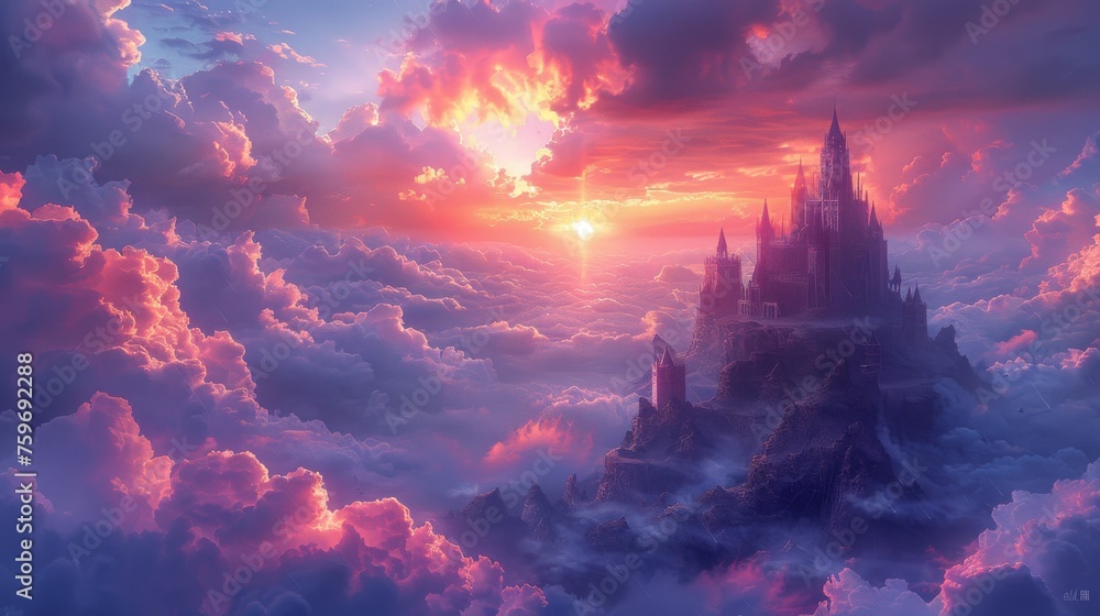 Cloud Castle wandering in the serene embrace of the sky - obrazy, fototapety, plakaty 
