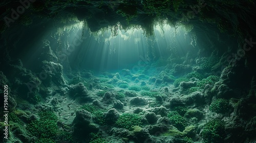 Enchanted kelp forests within oceanic caverns