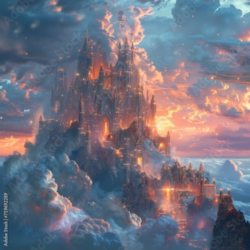 Cloud Castle wandering through serene skies ethereal architecture