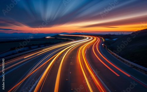 Mesmerizing long exposure of a city road adorned with the gentle glow of passing vehicle trails