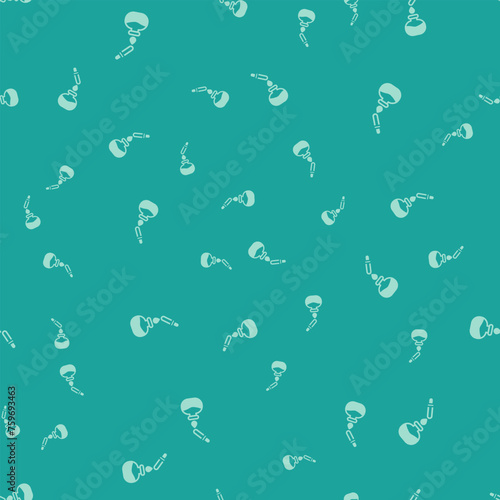 Green Test tube and flask chemical laboratory test with pipette icon isolated seamless pattern on green background. Laboratory glassware sign. Vector