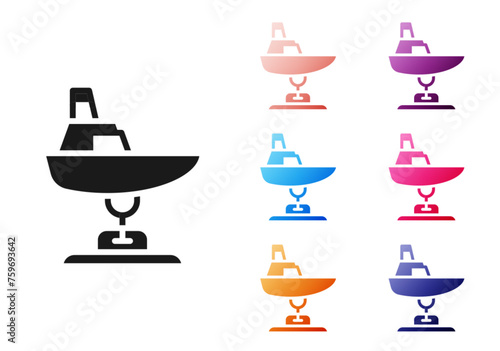 Black Swing boat on the playground icon isolated on white background. Childrens carousel with boat. Amusement icon. Set icons colorful. Vector