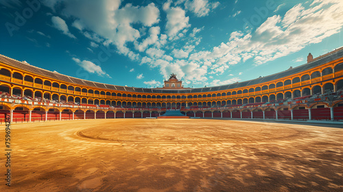 Empty round bullfight arena in Spain. Spanish bullring for traditional performance of bullfight
