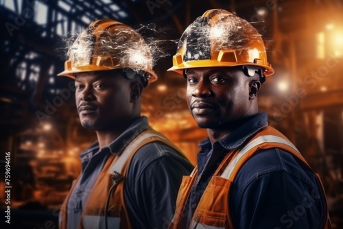 workers at the factory in hard hats, African Americans Generative AI