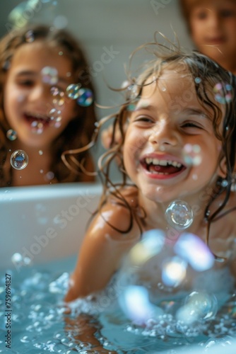 children taking a bubble bath Generative AI