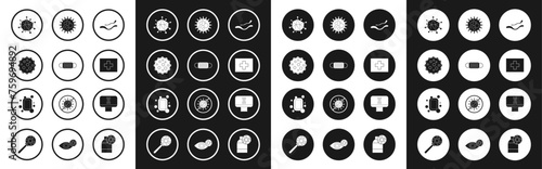Set Ebola virus disease, Medical protective mask, Virus, First aid kit, DNA spiral and computer and Bar of soap icon. Vector