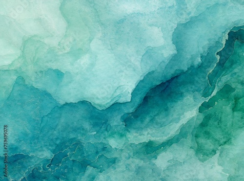 Abstract watercolor paint background by teal color blue and green with liquid fluid texture