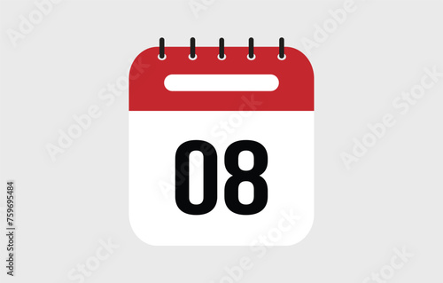 Vector illustration of red calendar icon marked on day 8.
