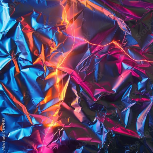 foil and neon light background.