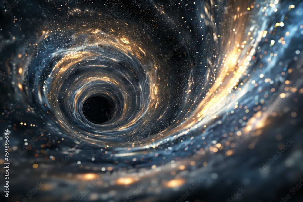 Artistic depiction of a black hole swirling in a sea of stars, capturing the mystery of space - obrazy, fototapety, plakaty 