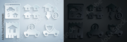 Set Car rental, House with dollar, shield, Real estate and Online real icon. Vector