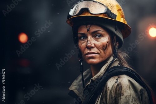female miner in helmet Generative AI © València