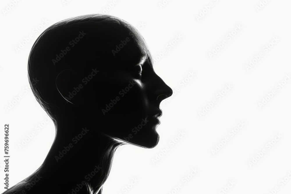 A black silhouette of a human head isolated on white.