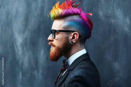 A business man with a colorful punk haircut. photo