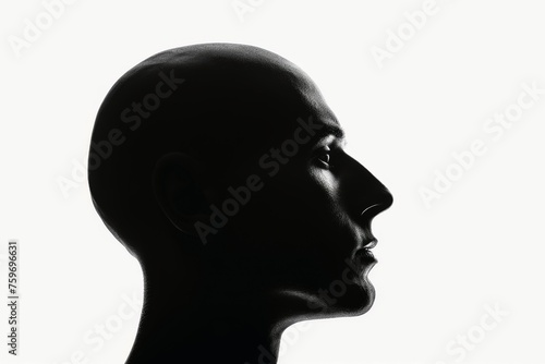 A black silhouette of a human head isolated on white.