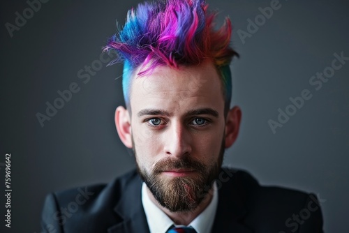 A business man with a colorful punk haircut. photo