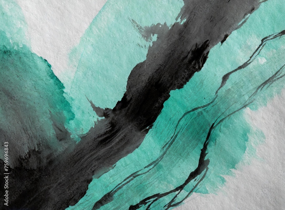 Mint and black abstract ink on rough texture background